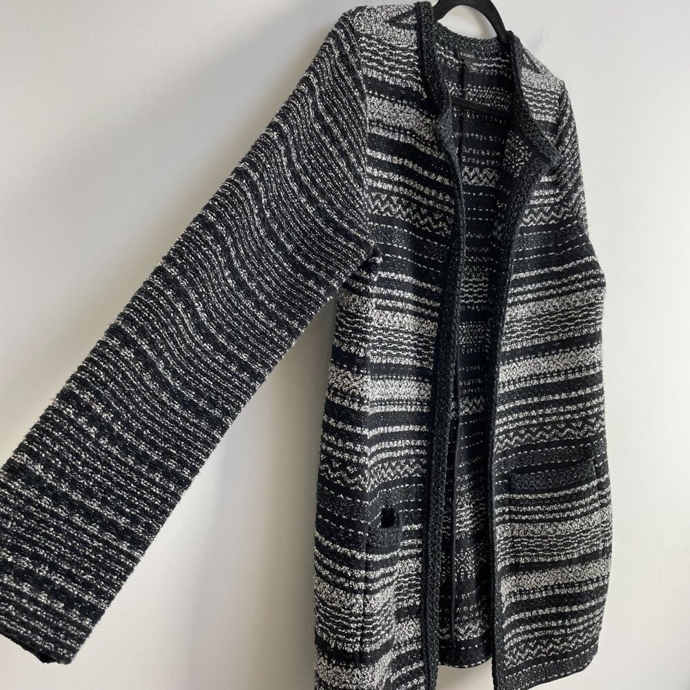 Talbots Womens Medium Black Gray Metallic Open Knit Jacket Tweed Coat Pockets - Picture 10 of 13